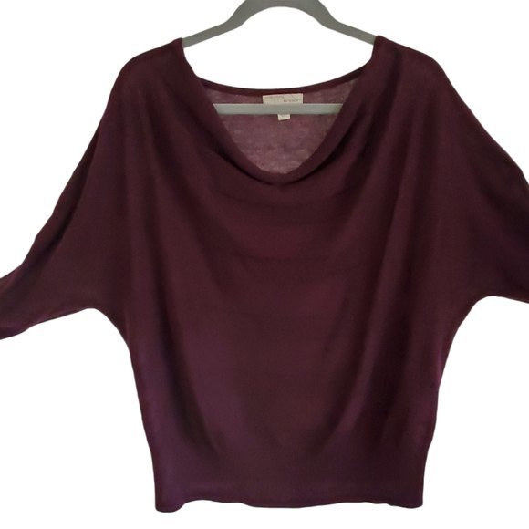 LOFT Draped Neck Burgundy Wide Stripe Sweater - Picture 3 of 7